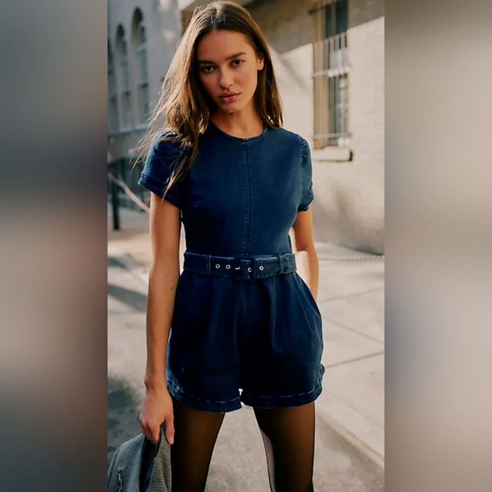 Free People Indigo Belted Denim Dress